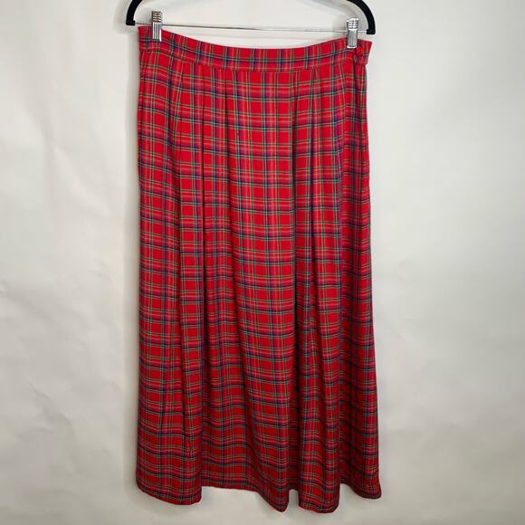 Bechamel Red Plaid Pleat Midi Skirt Sz 8P Vintage - Picture 4 of 5